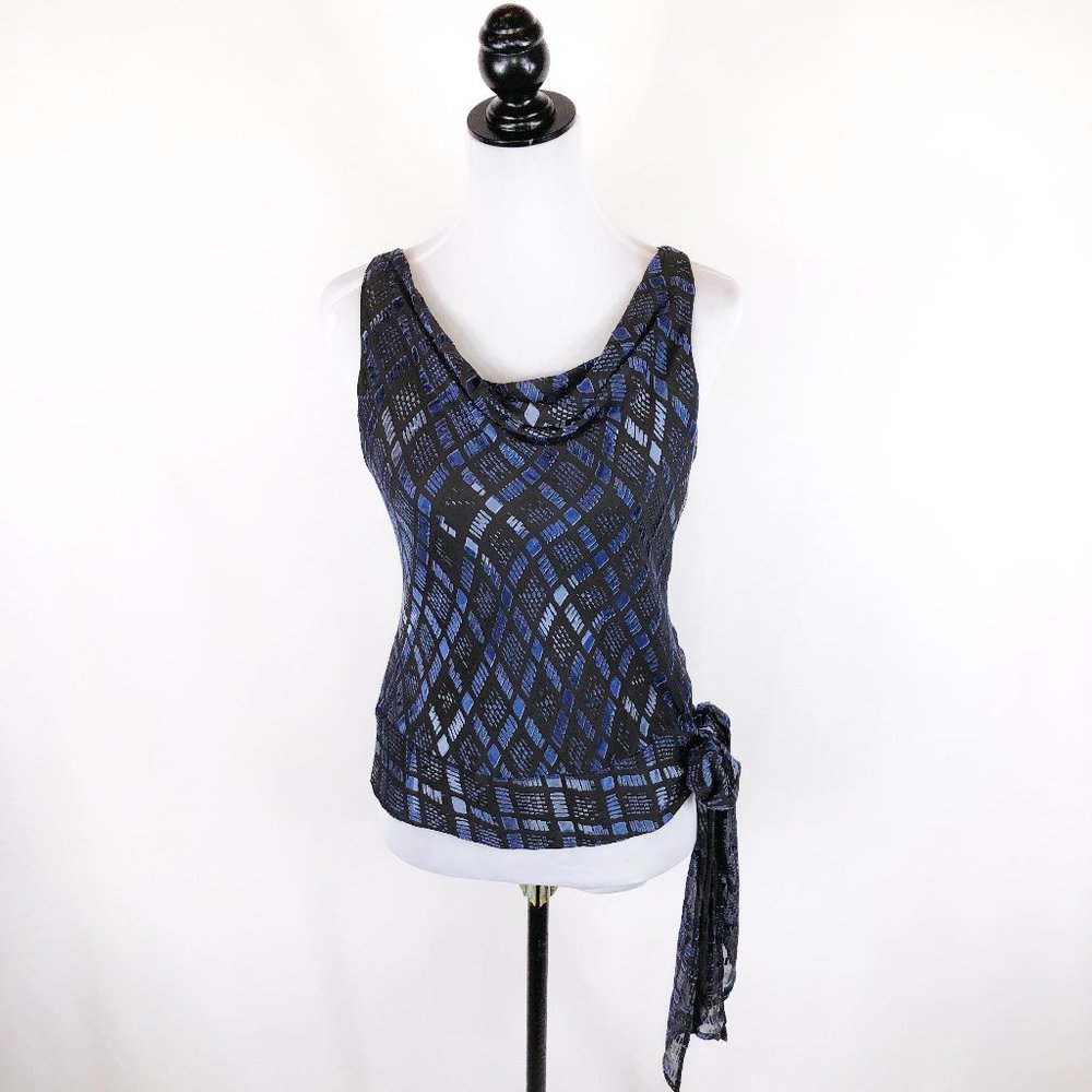 Alfani gray and blue diamond print top